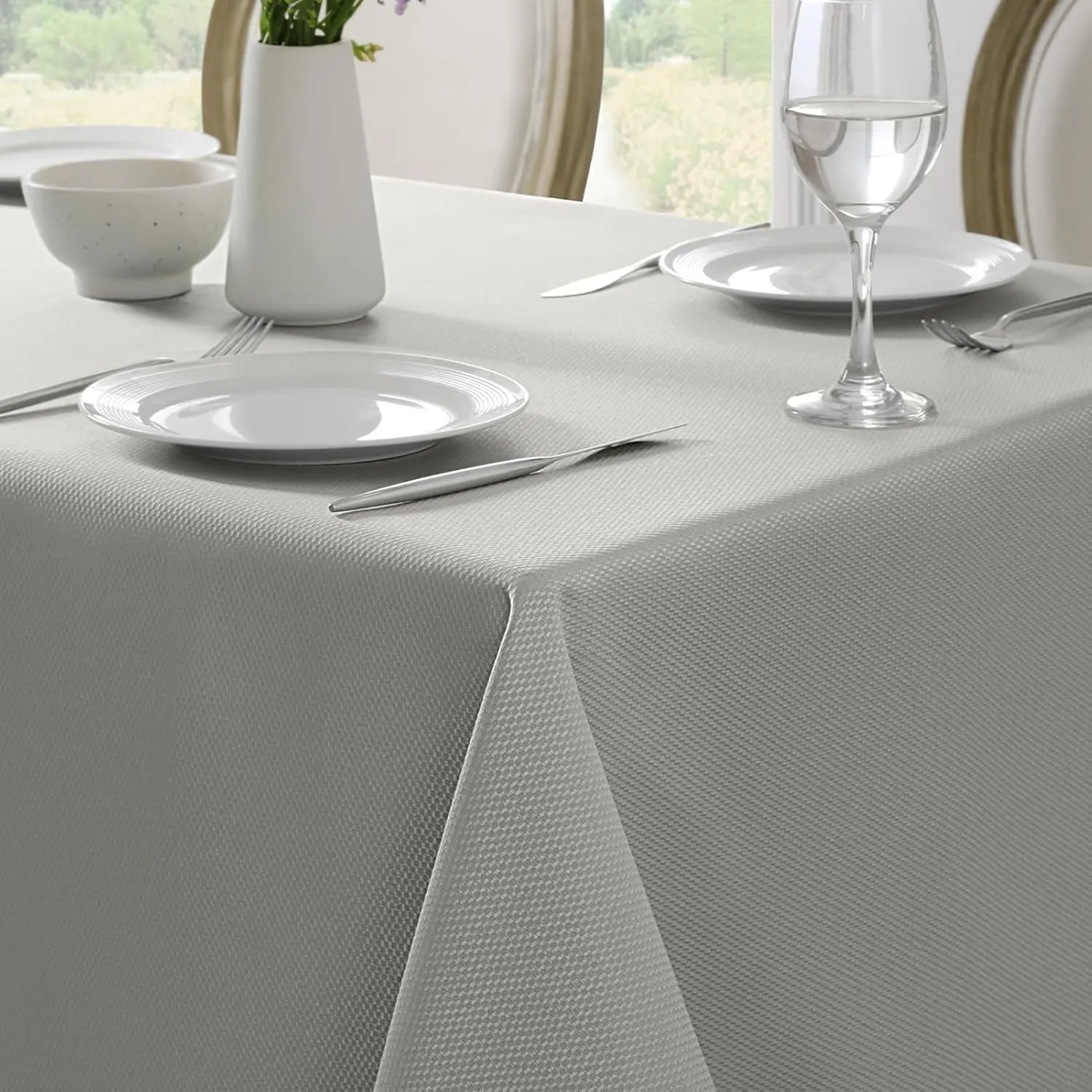 Rectangle Weaved Texture Pattern Tablecloth,Waterproof Wipeable Stain Resistant Wrinkle Free Table Cloth for Dinner - 60 x 84 Inch,Light Grey