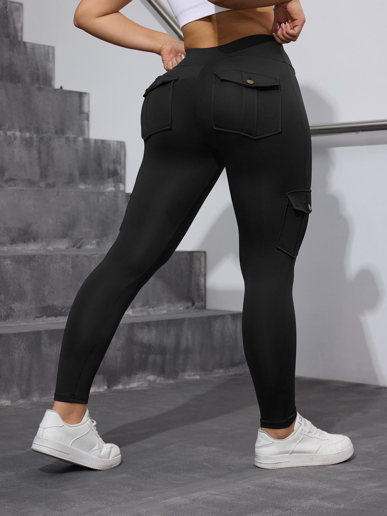 Women's Plain Flap Pocket Button High Waist Slim Leggings, Casual Comfy Breathable Skinny Cargo Pants for Daily Wear, Ladies Bottoms for All Seasons, Leggings for Women, Pants for Women, High Waisted Legging