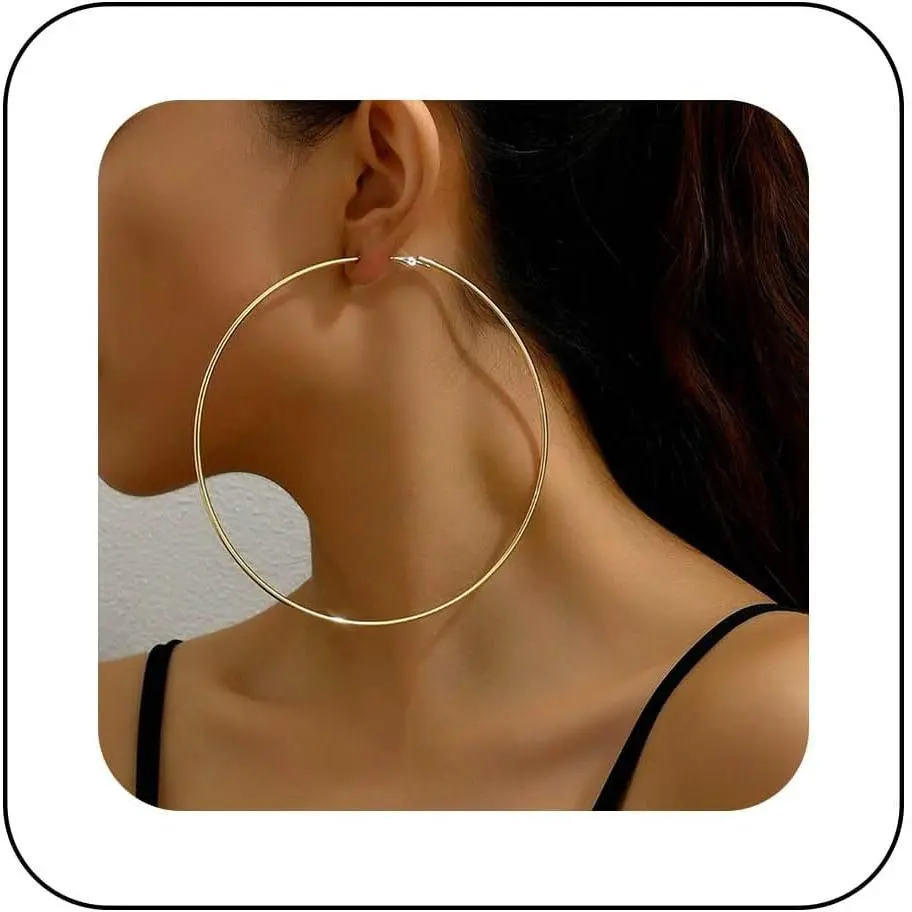 11cm(4.3")  Basketball Hoop Earrings Fashion Big Thin Hoop Round Circle Huggie Earrings Big Geometric Round Earring Minimalist Statement Hoops Earring Everyday  for Women