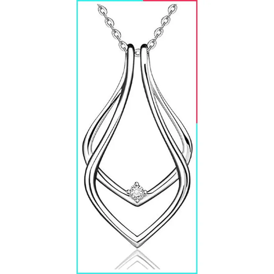 Dainty Waterdrop Ring Holder Necklace with CZ Stone, Simple Geometric Pendant Ring Keeper for Women and Men, Bridal Wedding Engagement Jewelry Gift for Wife Girlfriend Mother
