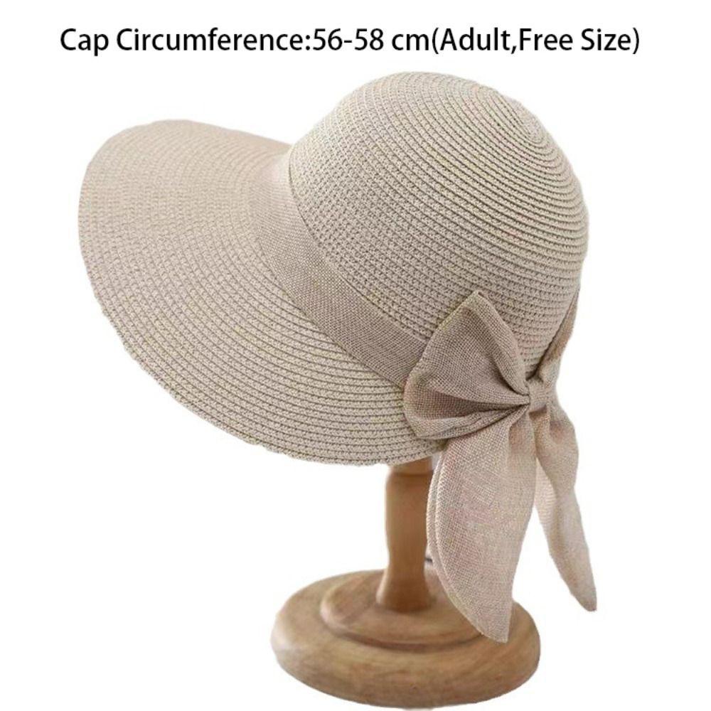 Summer UV Protection Sun Hat Wide Brim Breathable Beach Cap Bowknot Casual Straw Hat for Women