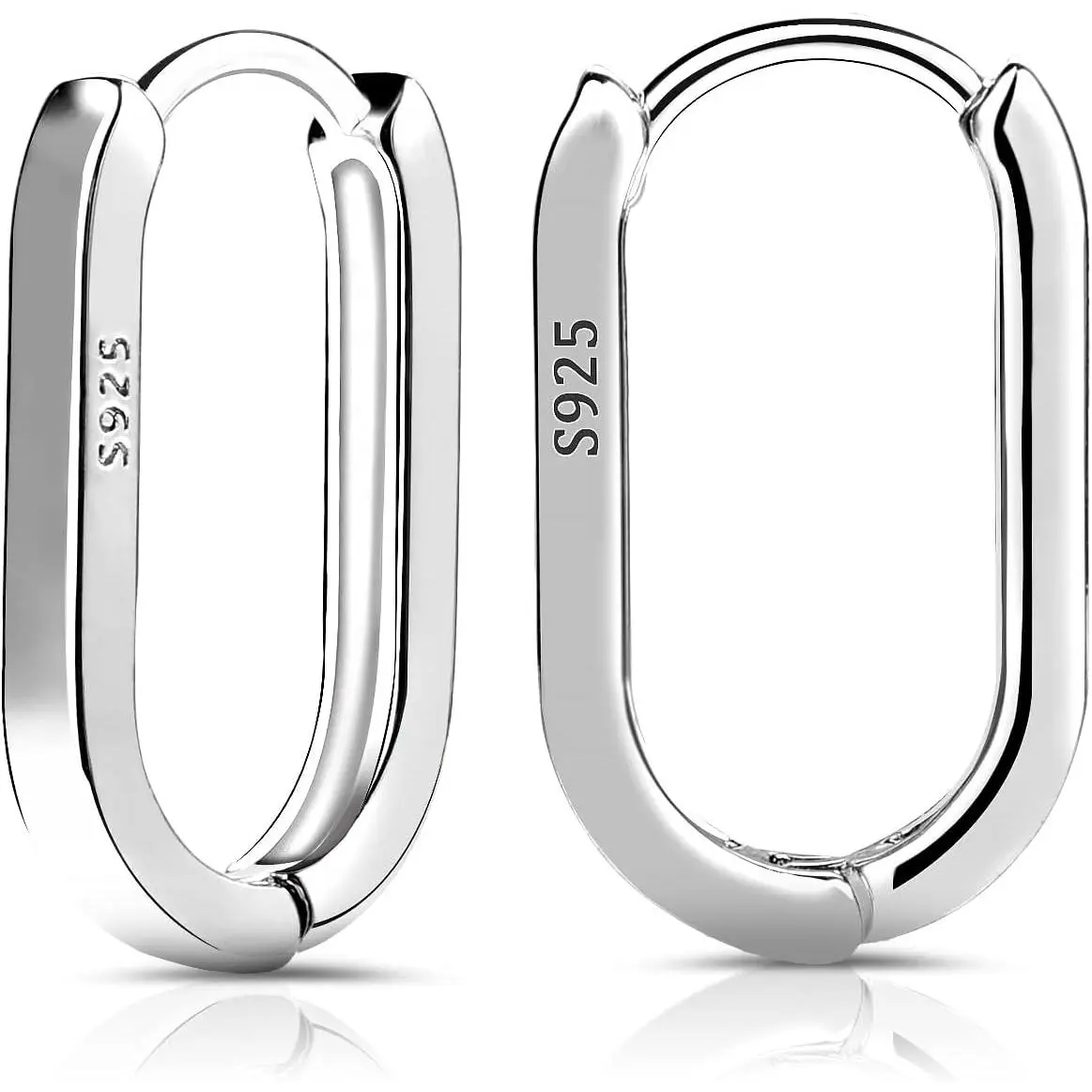 S925 Sterling Silver Small Oval Hoop Earrings for Women, 2 Pieces U-Shaped Lightweight Minimalist Earrings (Silvery)