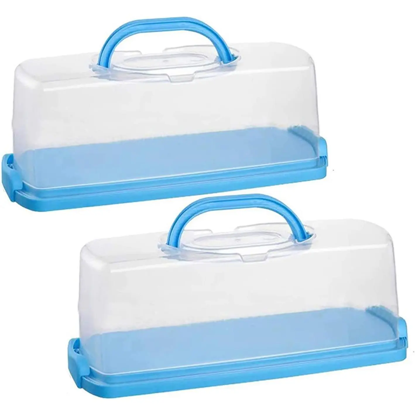 2 Pack Plastic Loaf Cake Storage Container, Bread Keeper for Carrying and Storing Banana Bread, Pumpkin Bread (Blue)