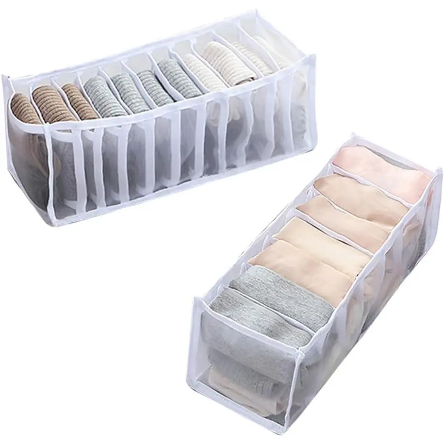 2 count 11 Grids 7 Grids Underwear Drawer Organisers Sock Drawer Organizer Divider Underwear Storage Boxes Foldable Closet Dresser Drawer Organizer for Storing Socks White