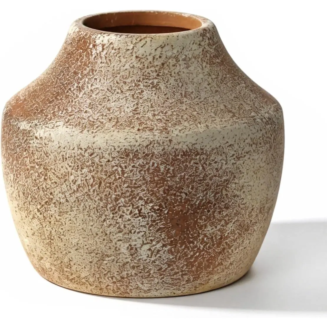 Rustic Vintage BrownTerracotta Pot, 5.3 Inch Aged Ceramic Vase for Dried/Fresh Flowers, Handcrafted Round Planter for Farmhouse, Boho Home Decor, Living Room, Entryway, Airbnb Styling