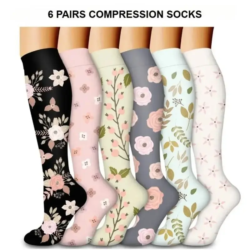 6‑Pack Women Knee High Compression Socks, Lightweight Breathable Quick‑Dry Sweat Control Sports Socks, High Support for Athletic Running Daily Wear