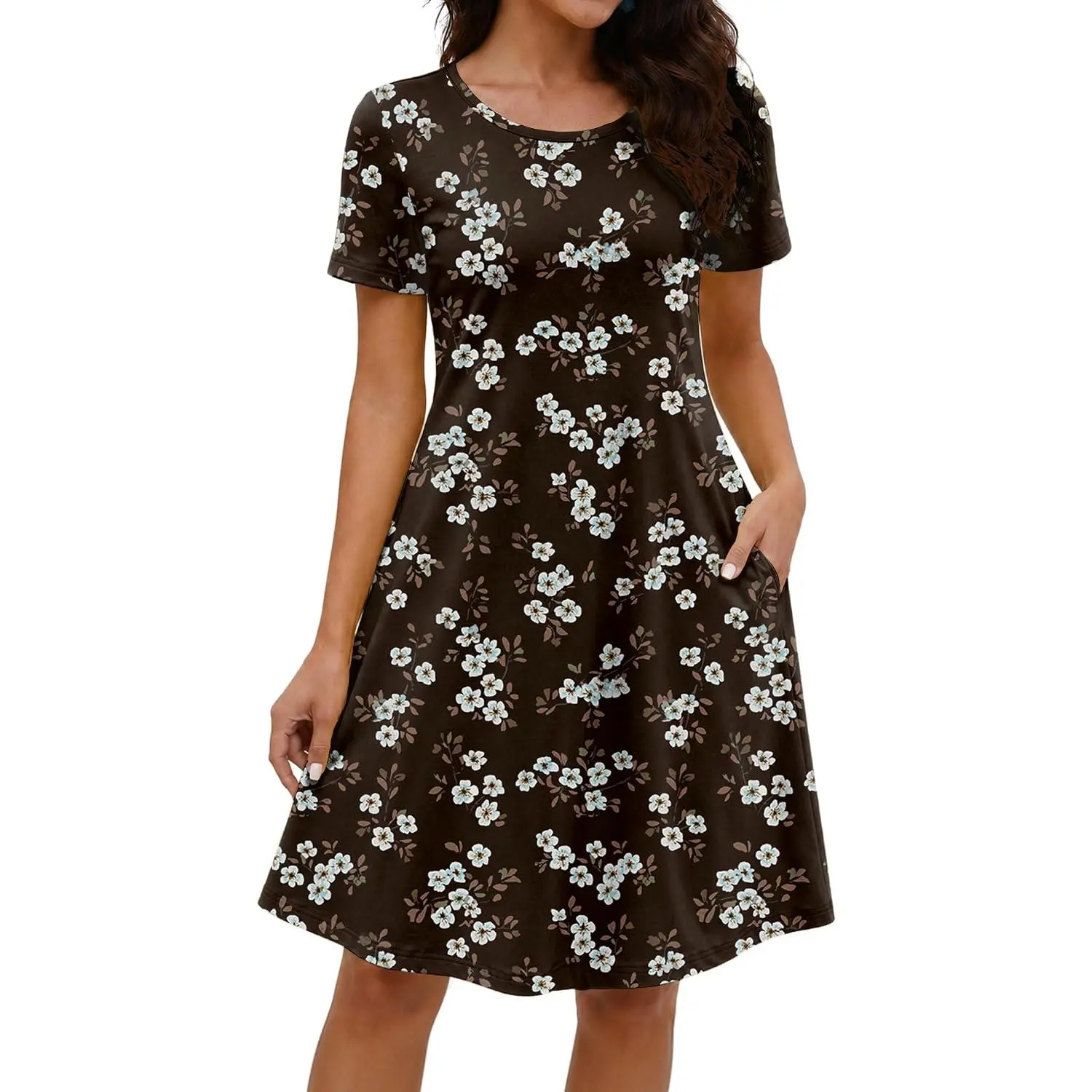 COSSEN Women's 2026 Summer Casual T-Shirt Dress - Crew Neck, Short Sleeve, Pockets, Flowy Loose A-Line Sundress for Teachers, Maternity Tops with Drape Design, Cardigan, Shortsleeve, Lightweight, Garment, Stretchy, Church, Maternity Dress, Teacher Dress