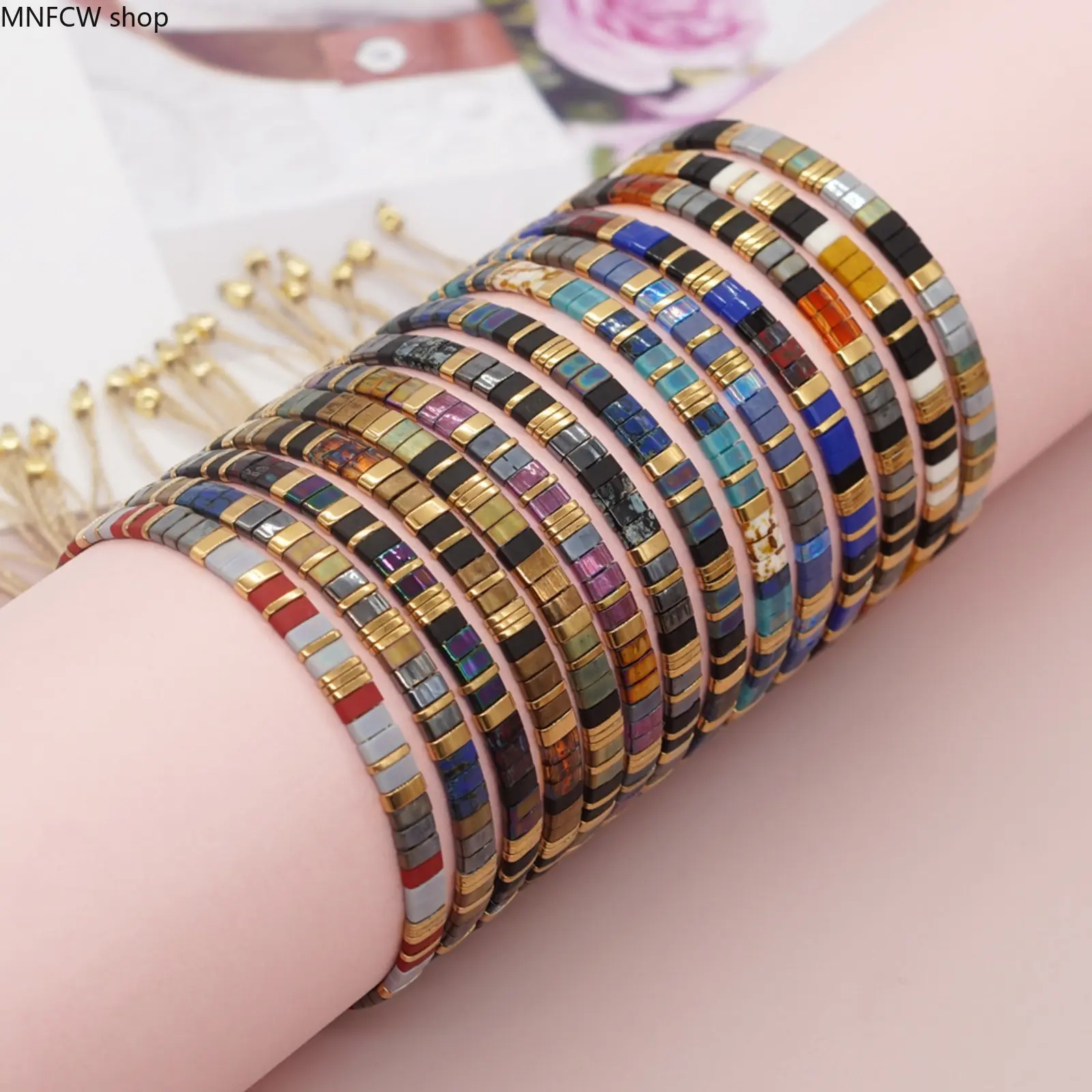 Bohemian Tila Bead Bracelet for Women, Handwoven Retro Fashion Jewelry, Stackable Design for Daily Wear, Beads, Hand Chain, Bohemian Chic, Ethnic, Bangle, Stackable Chain, No