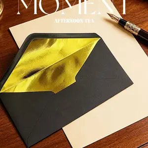 30Pcs/Pack Luxury Premium Gold Foil Inner Lined Envelopes,120gsm Smooth Surface Paper Black & Cream Dual Color for Business Office Wedding Invitation Greeting Card Gift Packaging