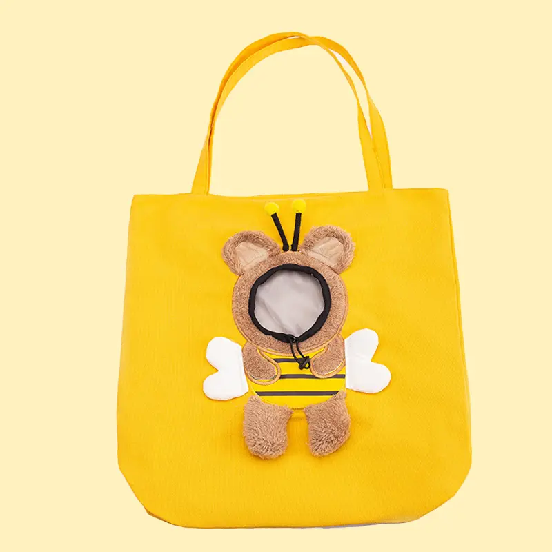 Cute canvas pet carrier, open-top design, bee-shaped, cat bag, shoulder bag, for small dogs, pet tote bag