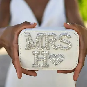 Pearl Initial Mrs A-Z White Jewelry Box Bridal Shower rustic beach destination Wedding engagement Honeymoon Travel Bachelorette hen Party Bach weekend girls trip just married decoration bride to be future mrs wifey Gift Present