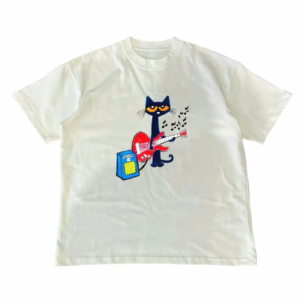 Pete the Cat Playing Guitar Shirt Baby Tee Graphic Shirt Menswear Top Tshirt Streetwear Party Shirt for Men Women Unisex Casual Loose Fit Short Long Sleeve