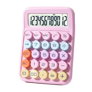 Mechanical Switch Calculator, 12 Digit Large LCD Display, Pink with Big Buttons, Mechanical Switch Calculator for Home, School, Office