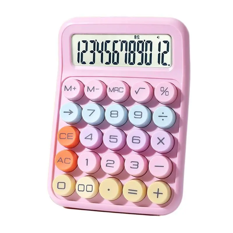 Mrpen Mechanical Switch Calculator, 12-Digit Large LCD Screen (6.2 x 4.4 inches), Pink Big Buttons, Automatic Shutdown, Office Desk Supplies for Home, Office, Desktop Use