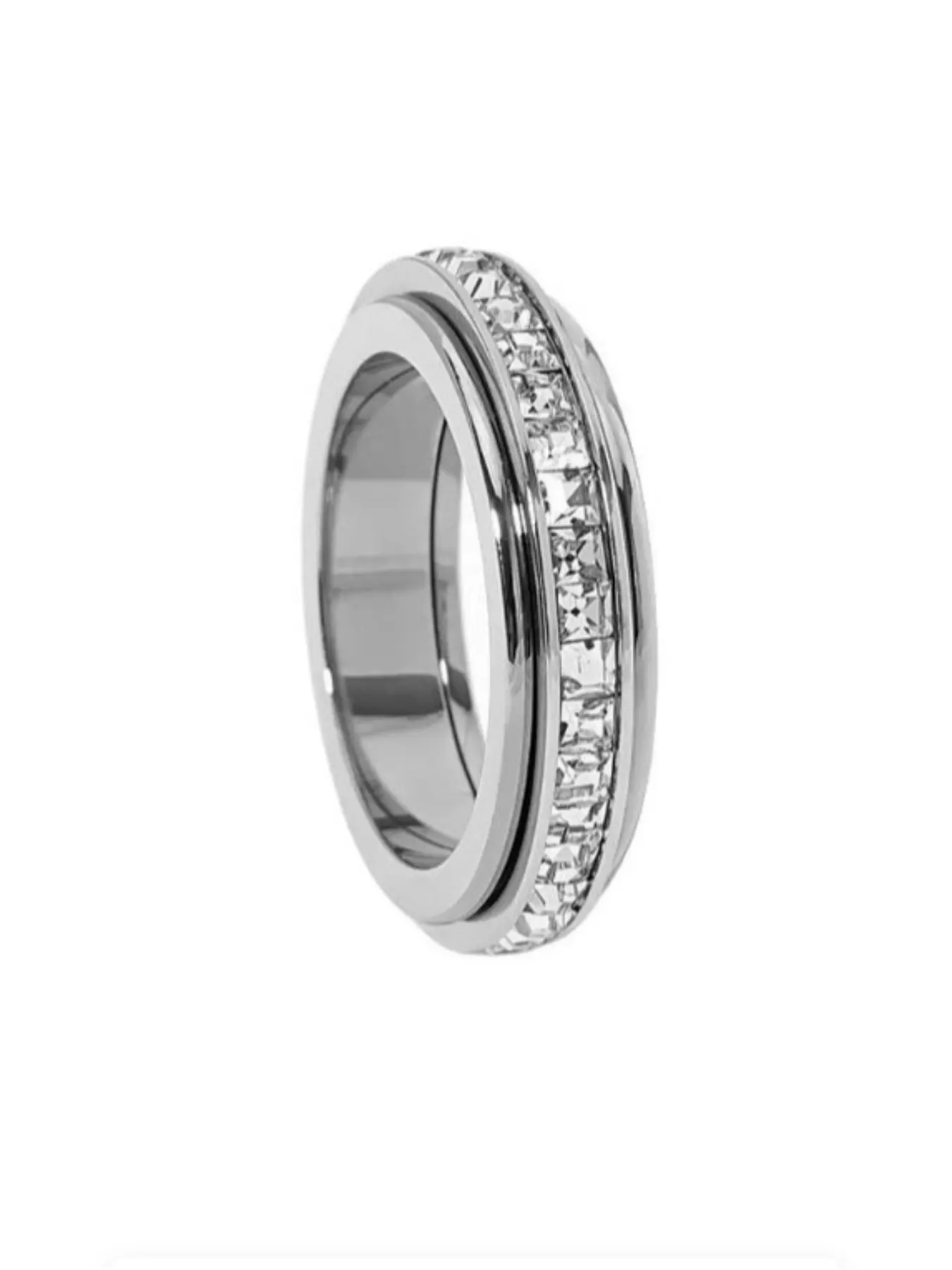 New Rhinestone Circle Small Square Drill Unique Stress Relief Decompression Anxiety Relief Rotatable Jewelry, Anti Anxiety Jewelry, Elegant Glittering Ring, Fashionable Accessory for Women & Men, Rhinestone Decorated Ring, Spinner Fidget Rings