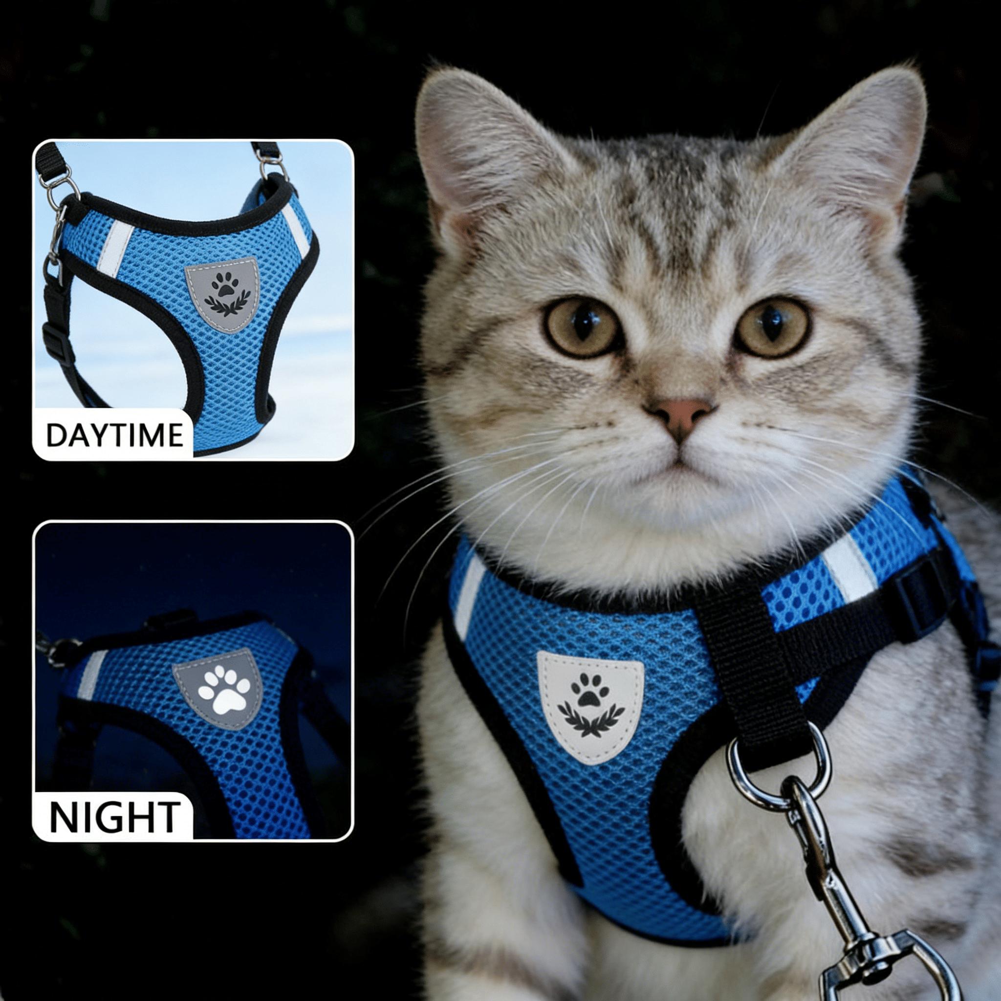 Safe and Comfortable Adjustable Reflective Harness for Cats & Dogs - Control Vest with Matching Leash in Sizes S to XL