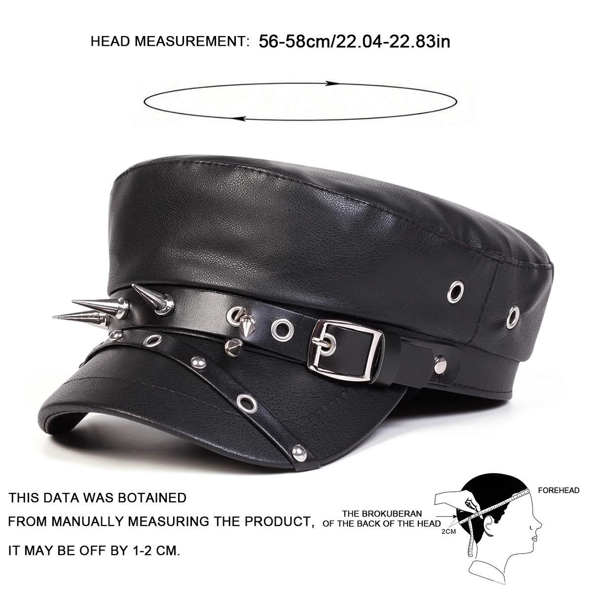 Unisex Rivet Buckle Leather Hat Spring Autumn Sailor Hats Black Beret Cap Men Flat Top Captain Military Caps