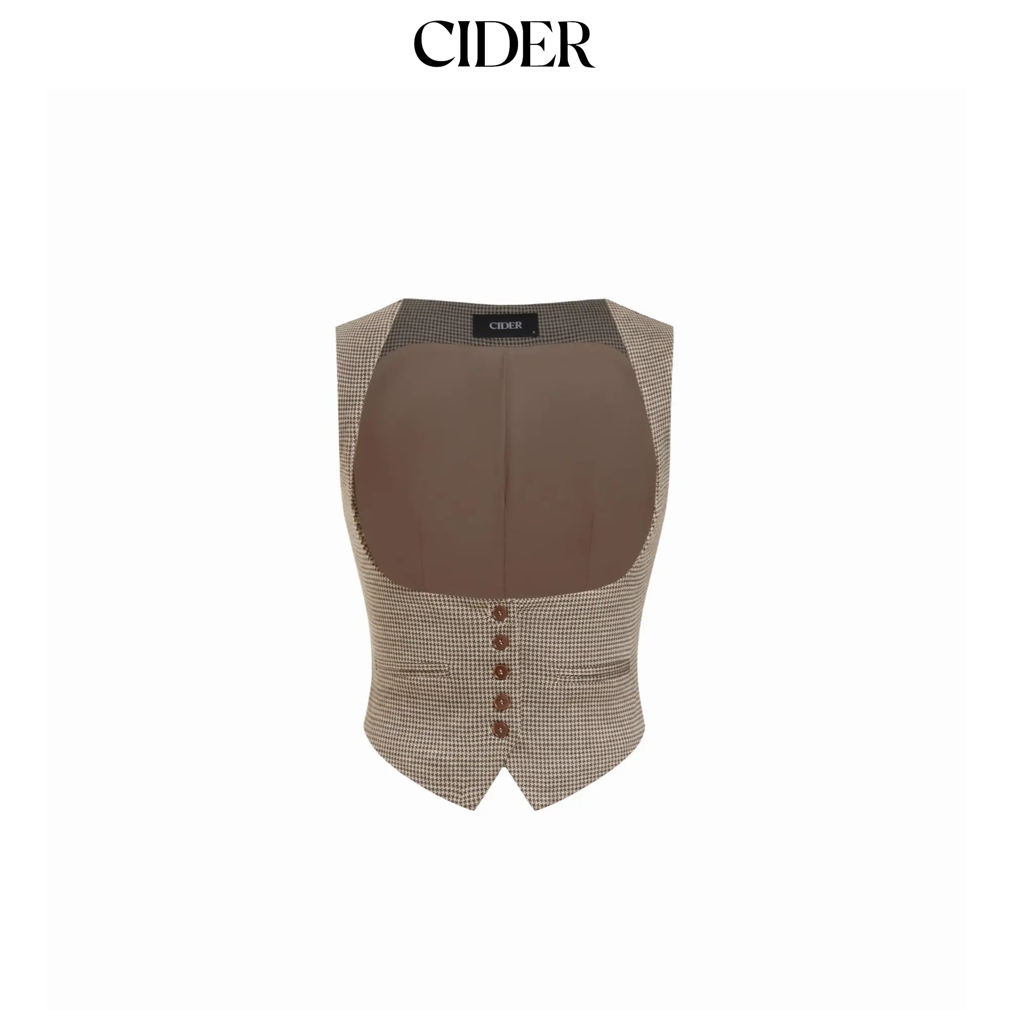 Cider Women's Slim-Fitting Polyester-Elastane Cropped Short Jacquard Houndstooth Square Neck Casual Sleeveless Blazer Vest, Plaid Tops for L-8, M-6 Sizes