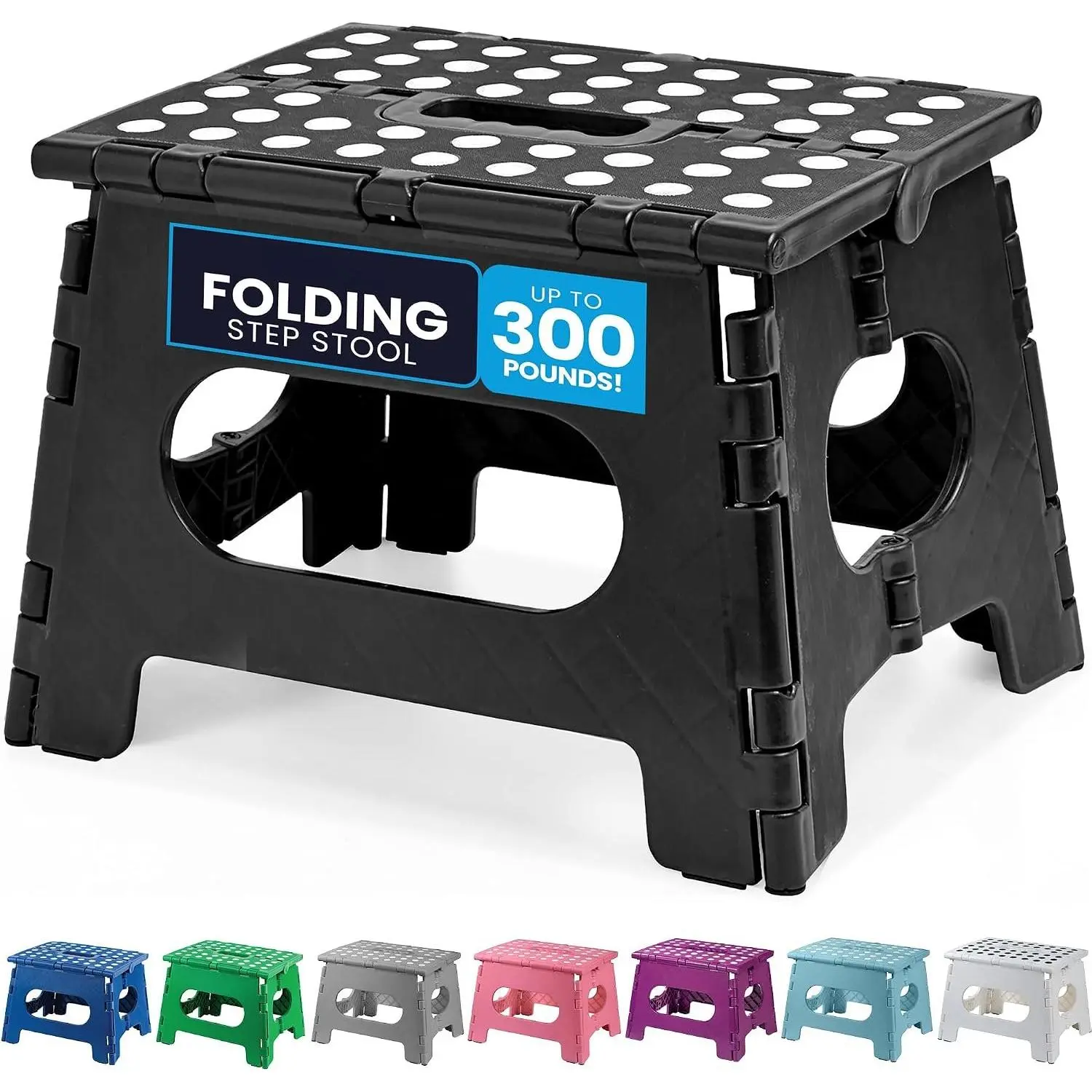 Folding Step Stool 9 Inch, Black, Non-Slip Holds 300 lbs