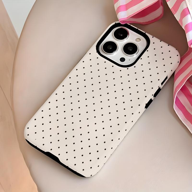 Simple Black Dot Pattern,  Durable, Shock-absorbing Two-in-one Mobile Phone Case, Suitable for IPhone17Promax  16Pro  15 14 13 12 11 and Other Series Models, Can Be Given As A Gift To Friends or Family
