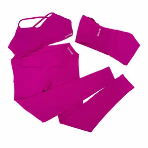DFYNE Women 3 Piece Seamless Yoga Set, Cross Waist Butt Lifting Leggings & Wrap Style Sports Bra Activewear Outfit Compression Fitness sweatsuit collection