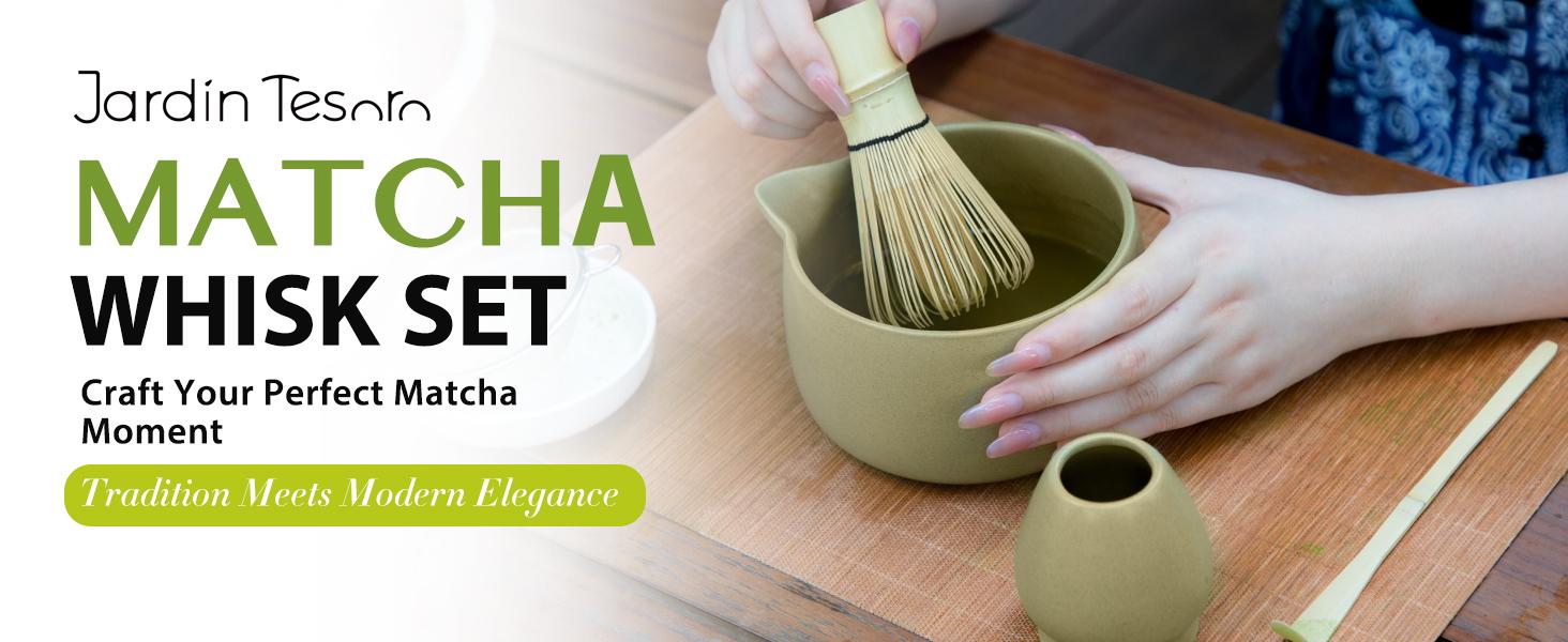20OZ Matcha Whisk Set - 5PCS Japanese Tea Set Includes Matcha Bowl with Spout, Bamboo Whisk with Ceramic Holder, Bamboo Scoop and Sifter, Matcha Kit for Ceremony, Gift for Matcha Lovers (Matcha Green)