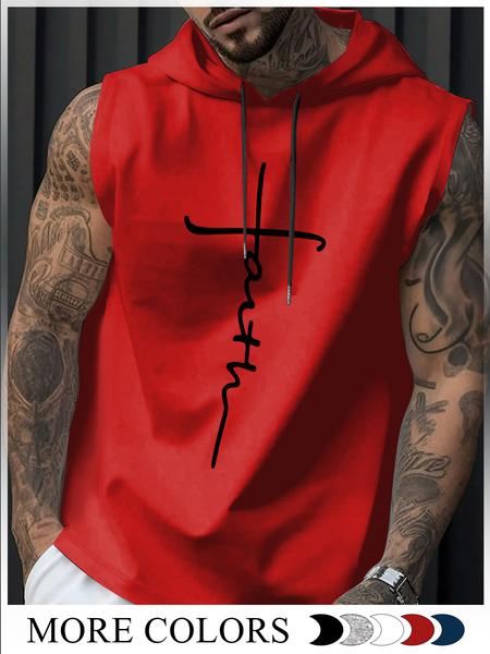Men's "ONLY GOD CAN JUDGE ME" Print Hooded Tank Top, Regular Fit Casual Sleeveless Top for Summer, Men's Clothes for Daily Wear, Socks