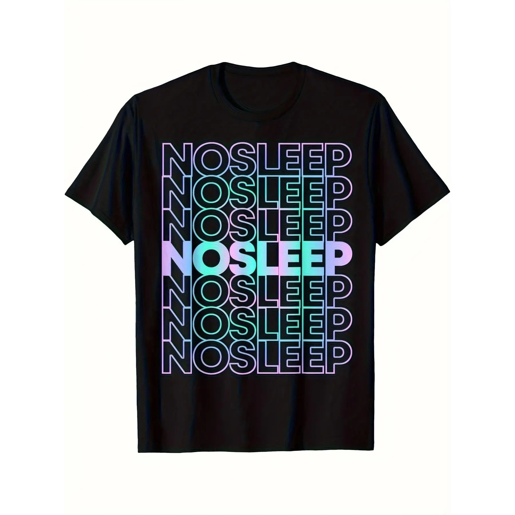 Men's 220g Heavyweight Streetwear T-Shirt with "No Sleep" Glow-in-the-Dark Print - Retro Sporty Short Sleeve Top for Rave Festivals & Parties, Tshirt, Shortsleeve, Casual, Fashion, Graphic, Menswear, Simple, Breathable, Glow-In-Dark