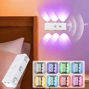 VOLACI USB rechargeable sensor light, wall light, car decorative light, 6 LED beads, RGB dimming, no-drill installation, suitable for cabinets, kitchens, hallways, living rooms, and cars (1/2/3/4-pack)