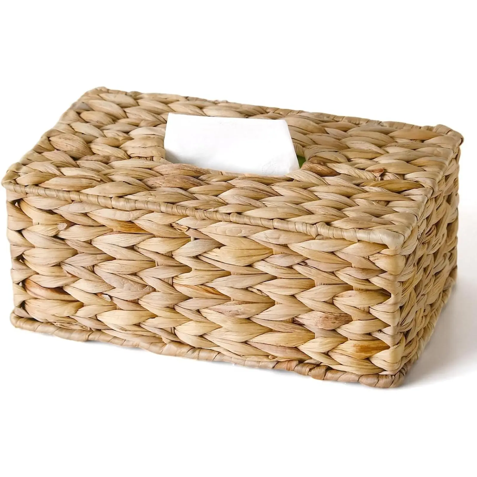 Lightweight Handwoven Water Hyacinth Rectangular Cover, Natural Wicker Holder for Standard Rectangular Tissues, Sustainable Decorative Home Supply for Living Room, Bathroom