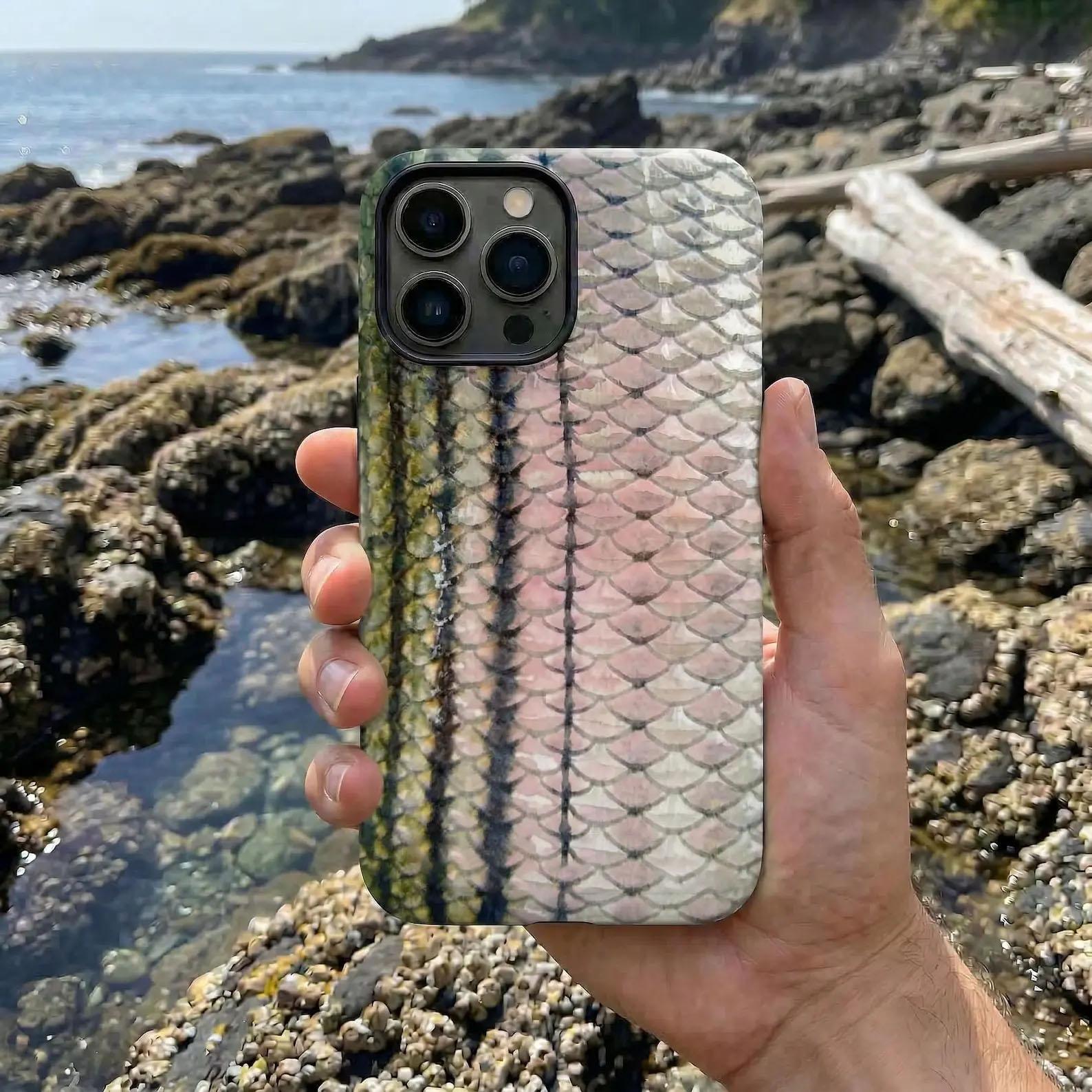 Fishing Hard Phone Case - Trout & Striped Bass Pattern with Pumpkin, Drink, Note11Pro Designs - Custom Fisherman Gift - For iPhone 17 Pro Max, Samsung & More Smartphone Handheld Devices - 2-Piece Protection Accessories
