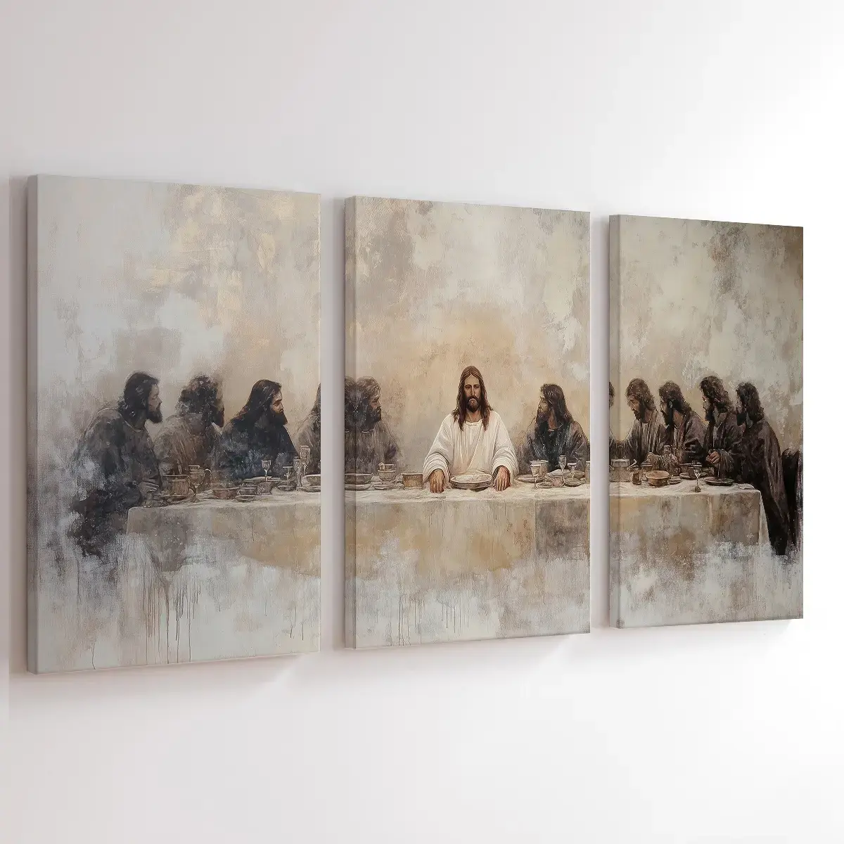 3-Piece Classic Sacred The Last Supper Framed Canvas Print Design, Artistic Jesus Christ Biblical Religious Wall Art with Graphic & Picture Image Prints for Bedroom Church Decoration