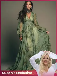Women's Fashion Long Sleeve Lightweight Chiffon Maxi Dress, Print Back Zip V Neck Waist Cinch, Comfortable Soft Fabric, Party Wedding Gown, Dresses For Wedding