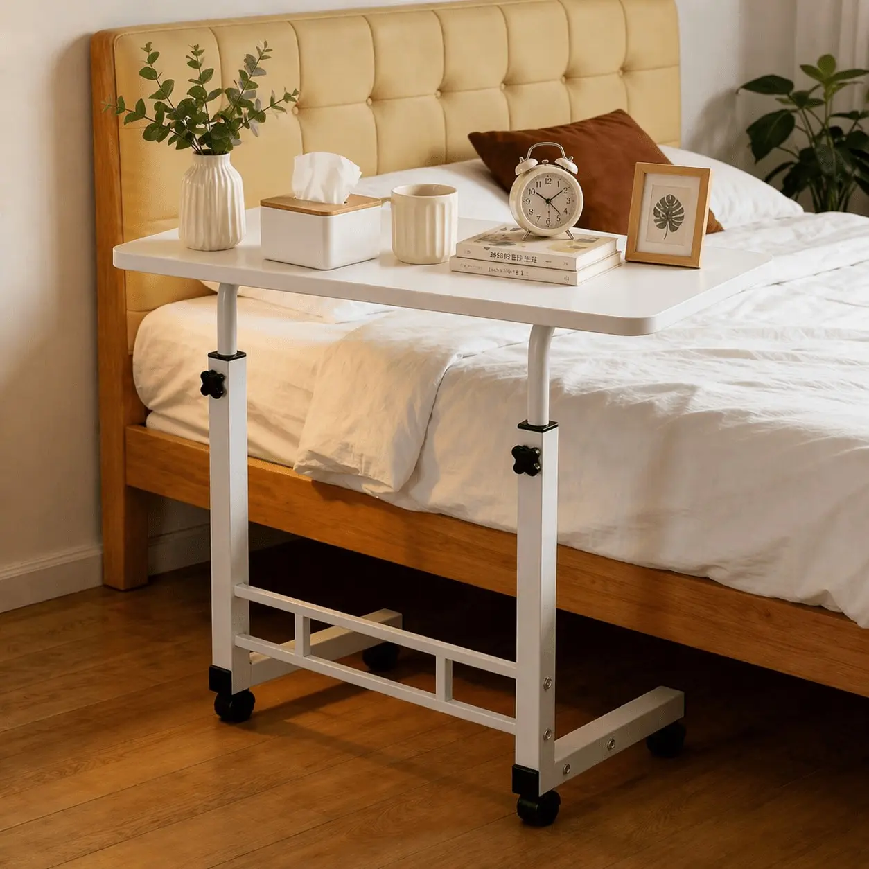 Mobile Lift Table with Wheels, Height Adjustable Laptop Desk, Bedside Computer Table, Sofa Side Table