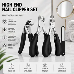 4-piece Thickened Elderly Nail Clipper Set - Extra Large Wide Mouth Opening Nail Clipper Set, Chickbeak Clipper, Sloping Curved Blade Toenail Clipper with Nail File, Suitable for Nail Embedding and Nailing
