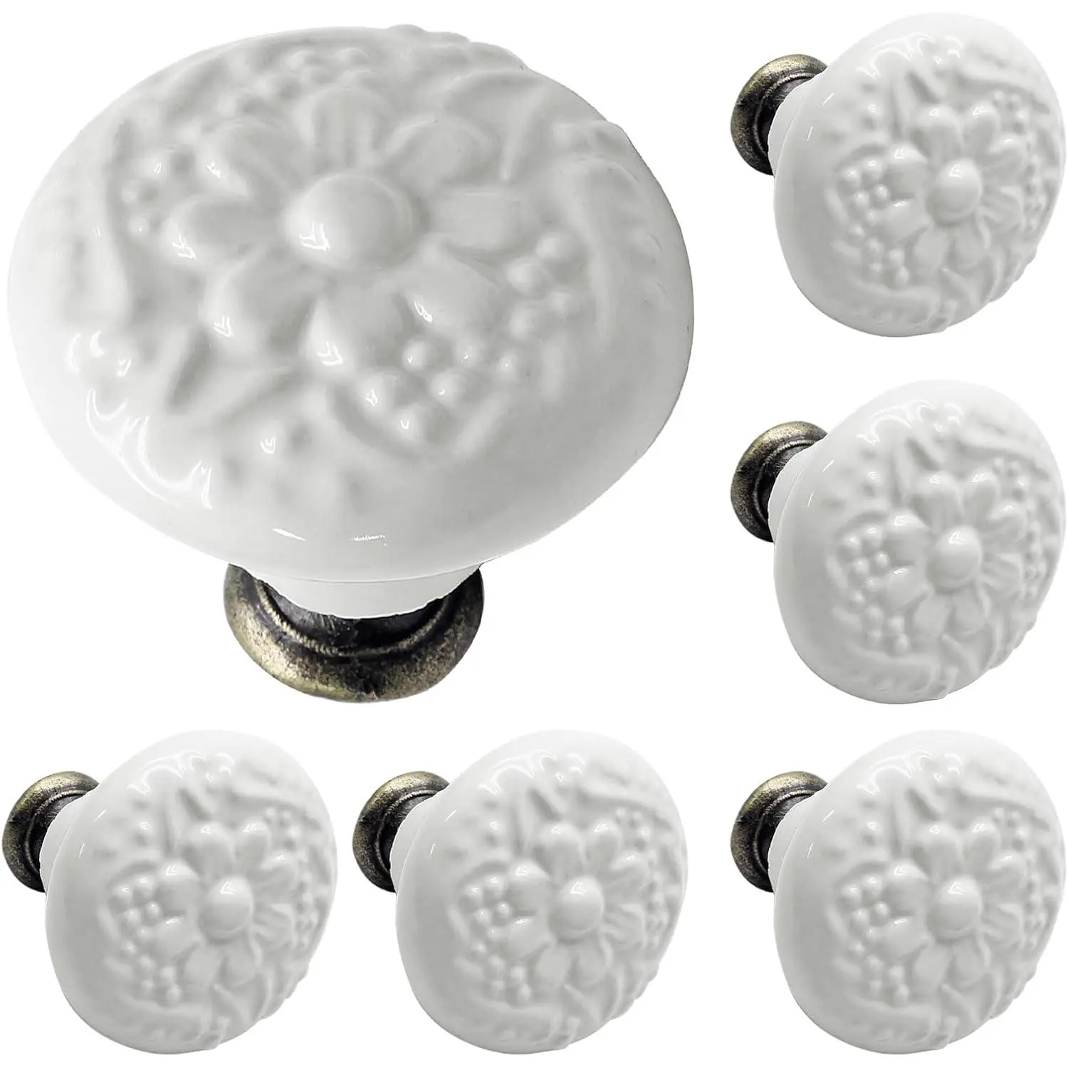 6 count White Ceramic Kitchen Cabinet Knobs | Retro Ceramic,  Round Drawer Knobs, Decorative Knobs and Pulls, For Cabinet, Drawer, Cupboard, Closet Door