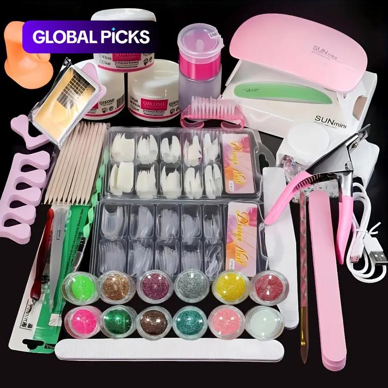 Professional Gel Nail Set with LED Lamp, Nail Drill, Acrylic Powder and Liquid Kit, False Nail Tips and Salon Quality Tools