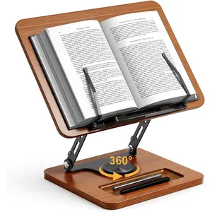 Reading bookshelf, 360-degree rotation °     Rotatable hands-free book stand, adjustable in height and angle, with page holder, suitable for cookbooks, magazines, laptops, tablets, foldable, suitable for kitchen, office, and school
