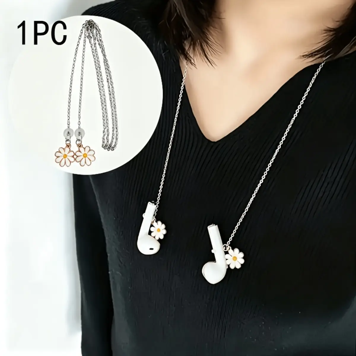 Unisex Convertible 3-in-1 Floral Charm - Stainless Steel Anti-Lost Earphone Chain, Resin Accent Glasses Chain, Fashion Bag Accessory Necklace, Multi-Use, Anti-Lost Strap
