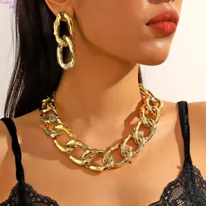 Hip Hop Leopard Print Acrylic Jewelry Set, Bold Choker Necklace & Matching Earrings, Trendy Statement Accessory for Street Style, Daily Outfit and Club Party Look