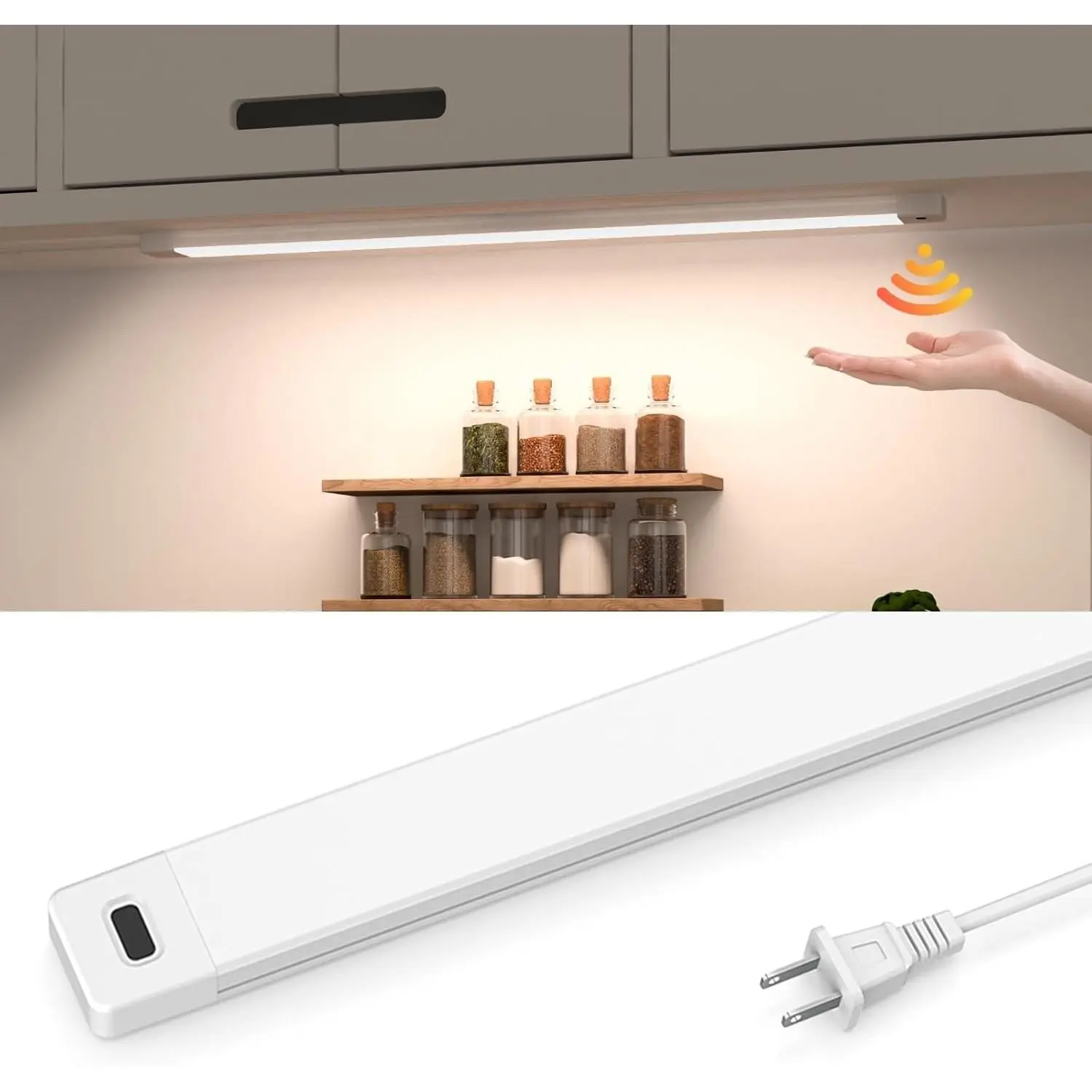16 Inch Under Cabinet Lights with Hand Wave, Under Counter Lighting 4000K Natural White,Dimmable,Plug and Play,LED Lights for Kitchen Cabinet, Cupboard, Closet, Desk
