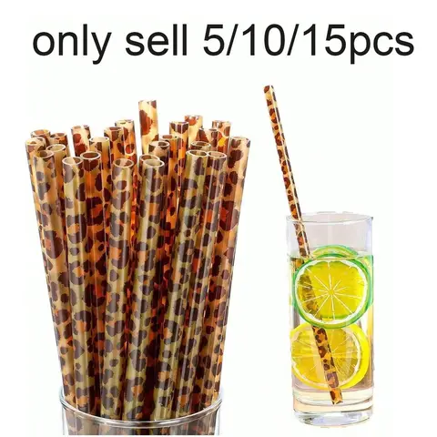 5/10/15Pcs Reusable Leopard Print Straw Set, Reusable Straws, Creative Animal Design, Perfect for Jungle Theme Parties, Weddings, Birthdays, Graduations, Anniversaries