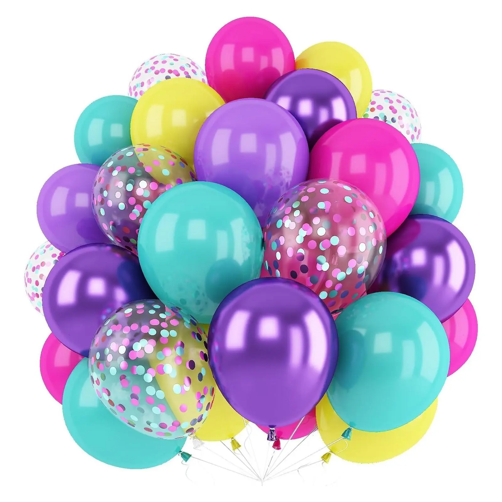 60 Pcs 12 Inch Colorful Latex Balloons - Pink, Blue, Purple, Hot Pink, Teal, Yellow | Metallic Purple Balloons for Magic Theme Birthday, Baby Shower, Unicorn Party DecorationGift