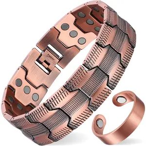 Copper Bracelet Men, 3X Strength Magnetic Bracelet with 99.99% Pure Copper Ring & 3500 Gauss Magnets, Adjustable Length with Sizing Tool