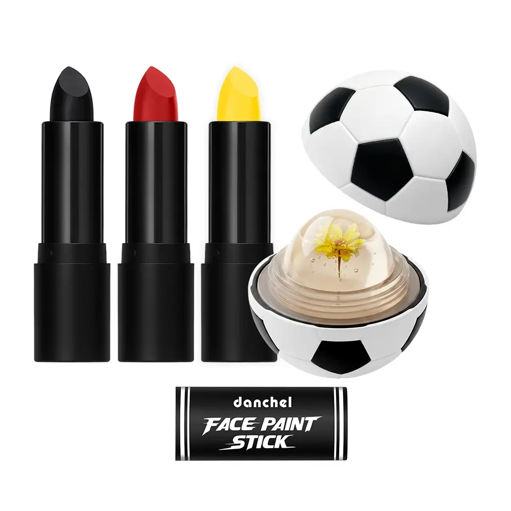 danchel Creative Face & Body Paint Stick & Soccer Flower-Embedded Color-Changing Lip Balm Lip Cosmetic, All-in-one for Fan Makeup Look, Long-Lasting & High Pigmented, Portable, Ideal for Cosplay, Parties & Festivals, Lip Products Makeup