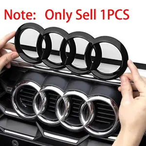 1Pcs 4 Rings ABS Audi Logo Black/Silver Car Front Hood Emblem Bonnet Grille Rear Trunk Badge For Audi Sline A3 A4 B5 B6 B7 B8 B9 8P 8V A5 A6 C6 C7 A7 TT Q3 Q5 Q7 Q8 S3 S4 S5 S6 RS3 RS4 RS5 RS6 Auto Accessories Decal Sticker For Cars