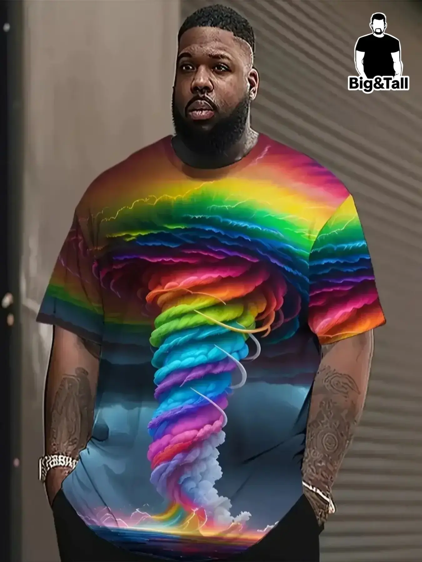 Men's Plus Size 3D Tie-Dye Spiral Rainbow Striped Mushroom Cloud Printed T-Shirt, Short Sleeve, Casual Sportswear, Breathable, Athletic Activewear, Workout T Shirt, Active Tops, Active T Shirts
