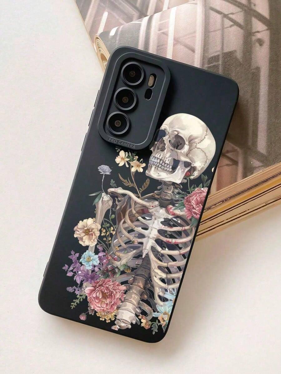 Skeleton Pattern Liquid Silicone Mobile Phone Case Full-Body r Case Compatible With IPhone 11/12/13/14/15/15pro/15 Plus/15 Promax/7plus/8plus/X/Xs Max/Xr/11pro/12pro/13pro/14pro/12mini/13mini/11promax/12promax/13promax/14promax/14plus/6/6s/6plus/7/8/Se