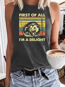Raccoon Print Sleeveless Top, Casual Round Neck Summer Camisole Tank Top, Comfortable Breathable Fit for Daily Wear, Women's Clothing S-Xxl