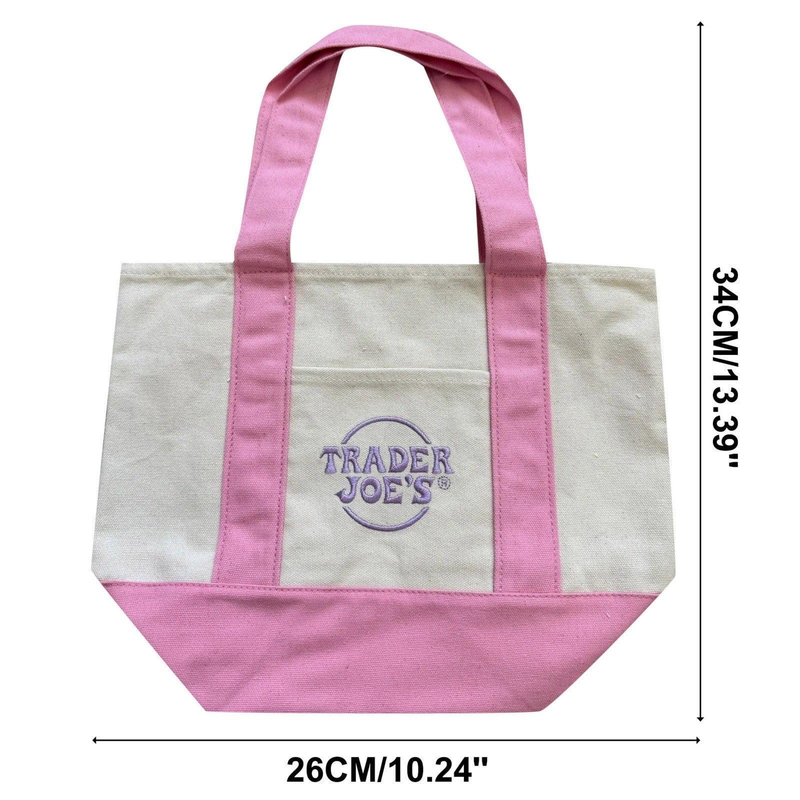 Trader Joe's Pastel Mini Canvas Tote Bags 2026 LIMITED EDITION NWT LOT OF 4 Embroidered Cotton--Single-sided lettered pocket